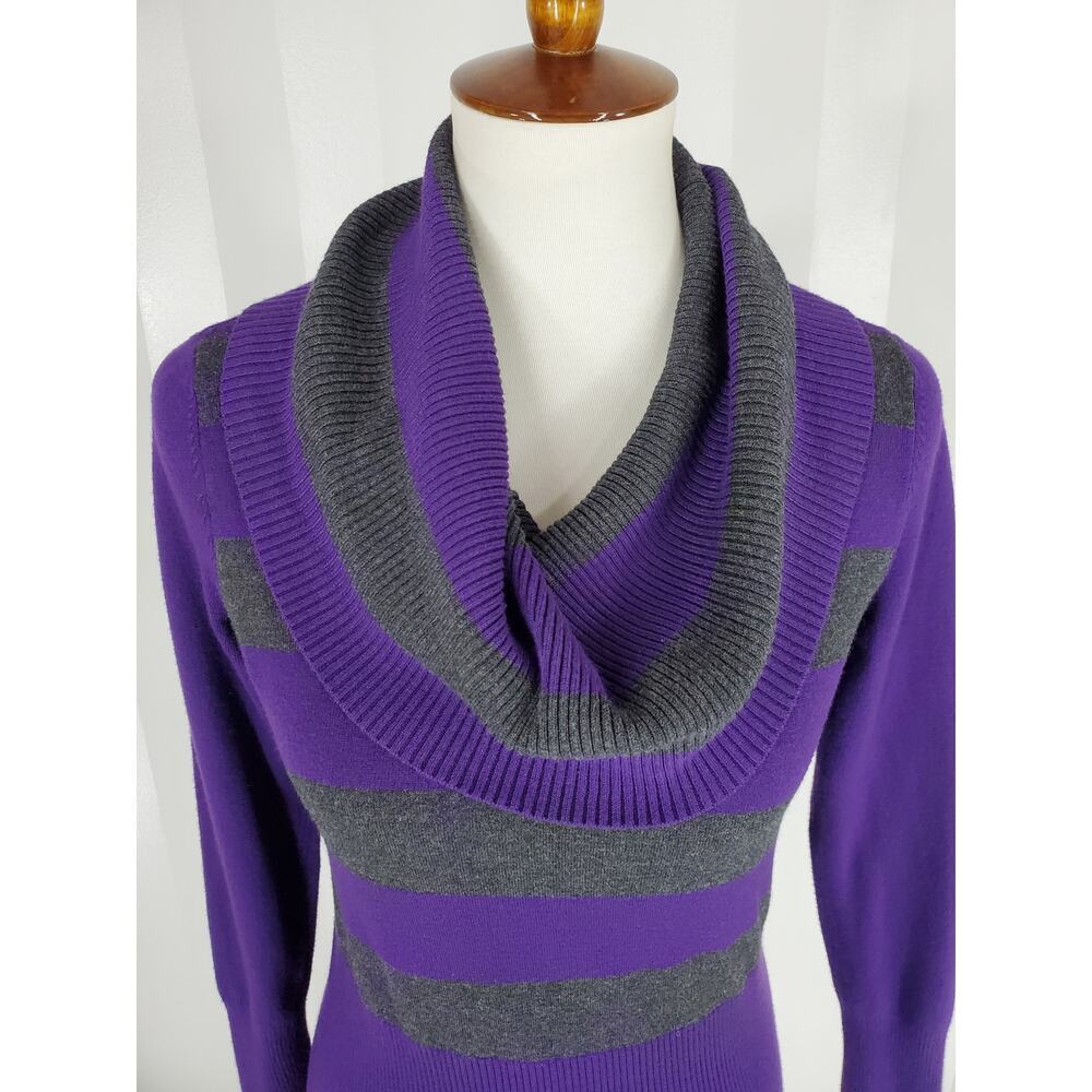 APT 9 Women's Purple & Gray Striped Cowl Neck Sweater Sz S - Picture 5 of 9